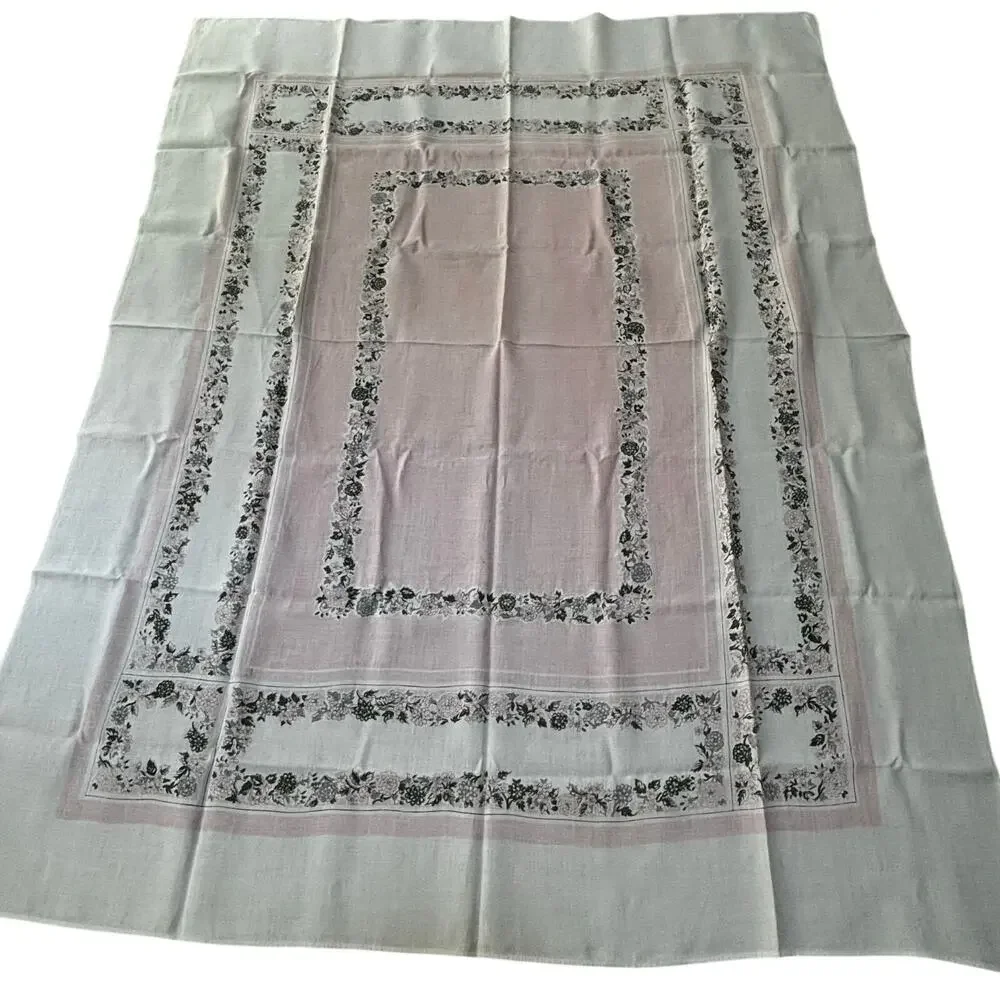Vintage mid century printed cotton tablecloth 1950’s pink & white floral border